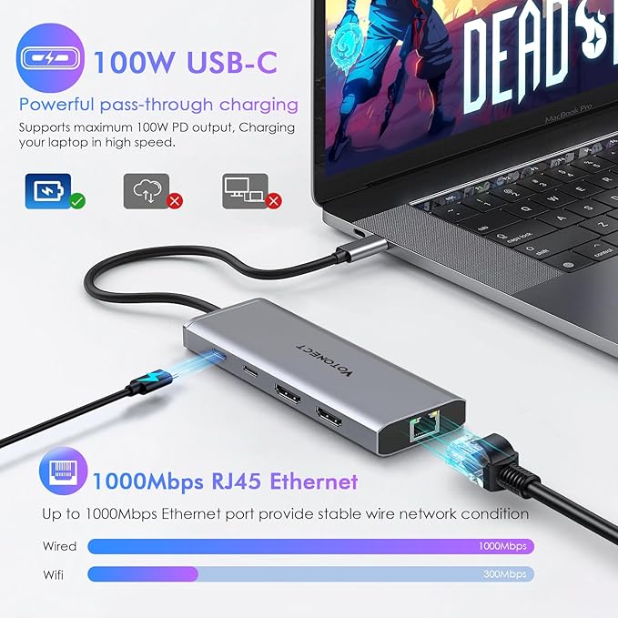 10-in-1 USB C Hub with 4K HDMI Adapter, SD/TF Card Reader, 100W PD Charging, 2 USB 3.0 Ports, and 2 usb2.0 Ports for MacBook Pro/Air, Dell XPS, Lenovo ThinkPad, etc. (8K HDMI Docking station)