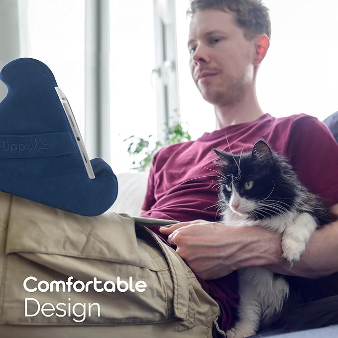 Flippy Tablet Pillow Stand - Cushion Tablet Stand & Holder, Bed Support for Lap and Desk, Compatible with Phone & Book Reading: Kindle, iPad Pro, iPhone & Samsung - True Blue