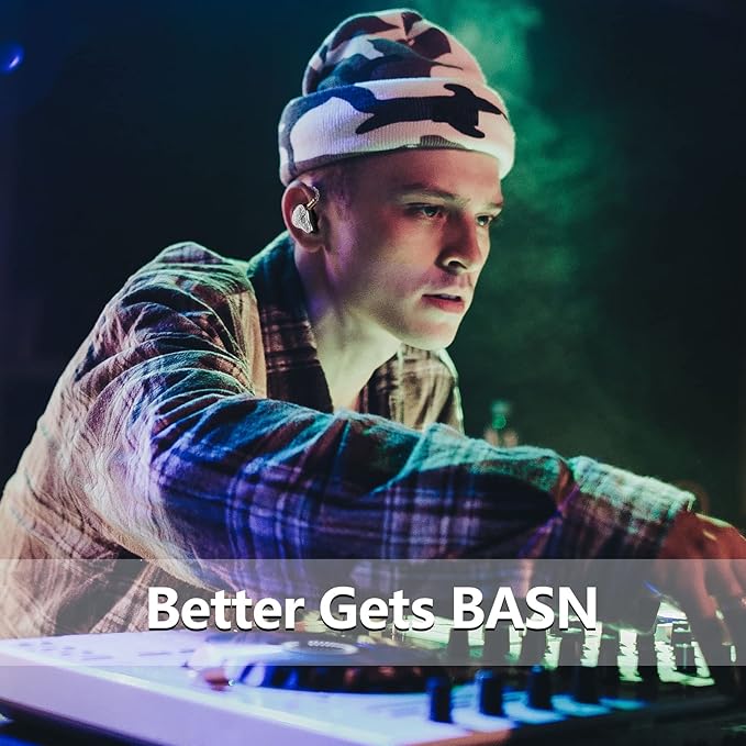 BASN Bmaster5 in Ear Monitors, 1DLC Diaphragm+4BA 5 Drivers IEM Earphones with Silver-Plated OFC Cable, Noise Isolation Wired Earbuds for Musicians (Glacier White)