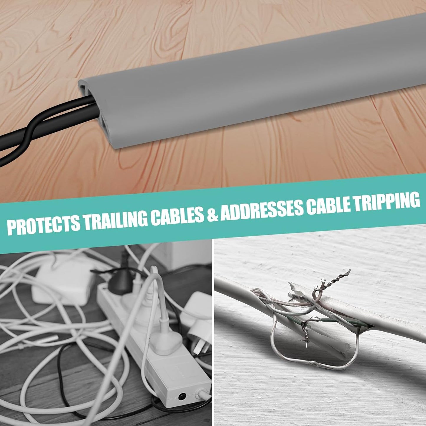Floor Cord Cover Self Adhesive Cord Hider,3.3FT Cable Management, Extension Strip Protector for Wires, Prevent Cable Trips for Offices, Gyms, Exhibitions Cavity:0.51"(W) x 0.3"(H) Gray
