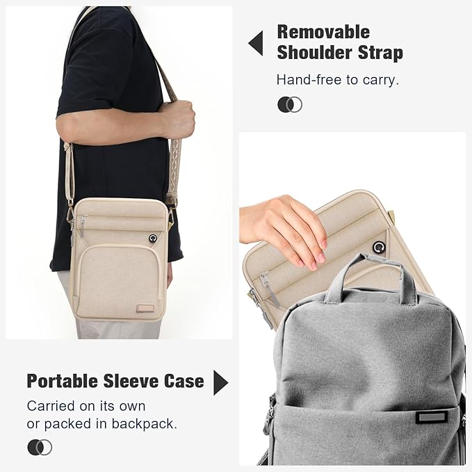 MoKo 9-11 Inch Tablet Sleeve Bag, Fits 11 inch iPad Air M3, iPad A16 2025, Pro 11 M4, iPad 10/9/8/7th, Tab S8/S9 11, Multifunctional Bag with Shoulder and Headphone Port, Sand