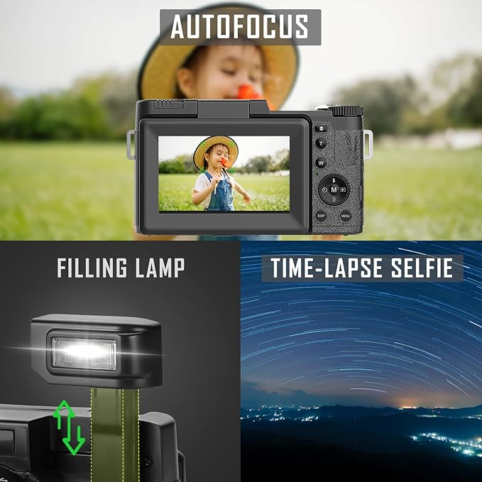 4k Digital Cameras for Photography, 48MP Video/Vlogging Camera for YouTube, Vlogger Kit, Content Creator Kit-Microphone & Remote Control Tripod Grip, Travel Camera with Wide-Angle & Macro len