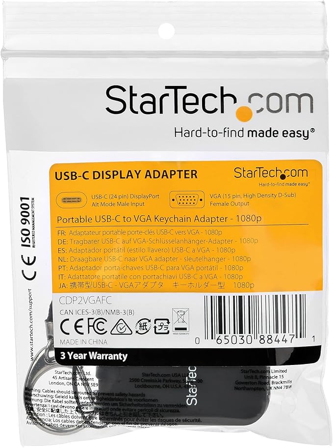 Portable USB-C to VGA Adapter with Quick-Connect Keychain