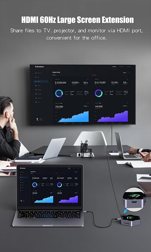 8-in-1 USB C Hub Docking Station, Type-C Adapter with 4K@60Hz HDMI, 2 USB 3.0, TF/SD Reader, 100W Power Delivery Compatible with MacBook,iPhone15 16 Surface, iPad, Steam Deck or Other Type C Devices