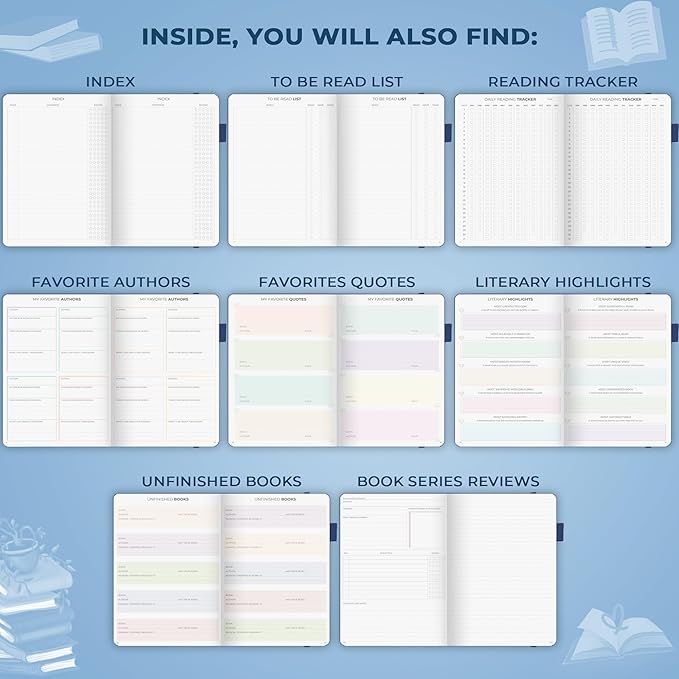 Clever Fox Reading Journal Premium – Review Log Notebook with Reading Tracker – Gifts & Accessories for Book Lovers, Adults & Kids (Mystic Blue)