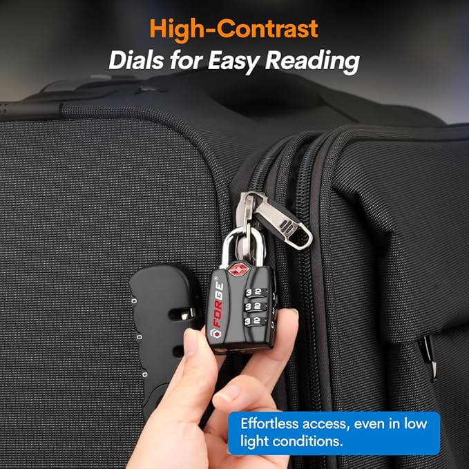 Forge Luggage Locks TSA Approved 6 Pack Black, Small Combination Lock with Zinc Alloy Body, Open Alert, Easy Read Dials, for Travel Suitcase, Bag, Backpack, Lockers.