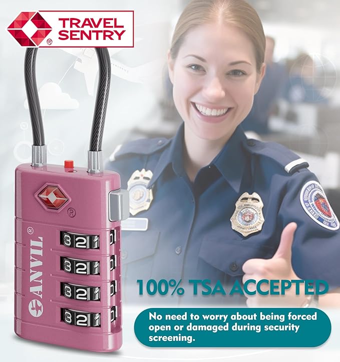 ANVIL 4 Digit Luggage Locks, TSA Locks for Luggage, Advanced TSA008 core, Alert Indicator for Your Travel Lock, Suitcase Lock. (2, Rose Purple)