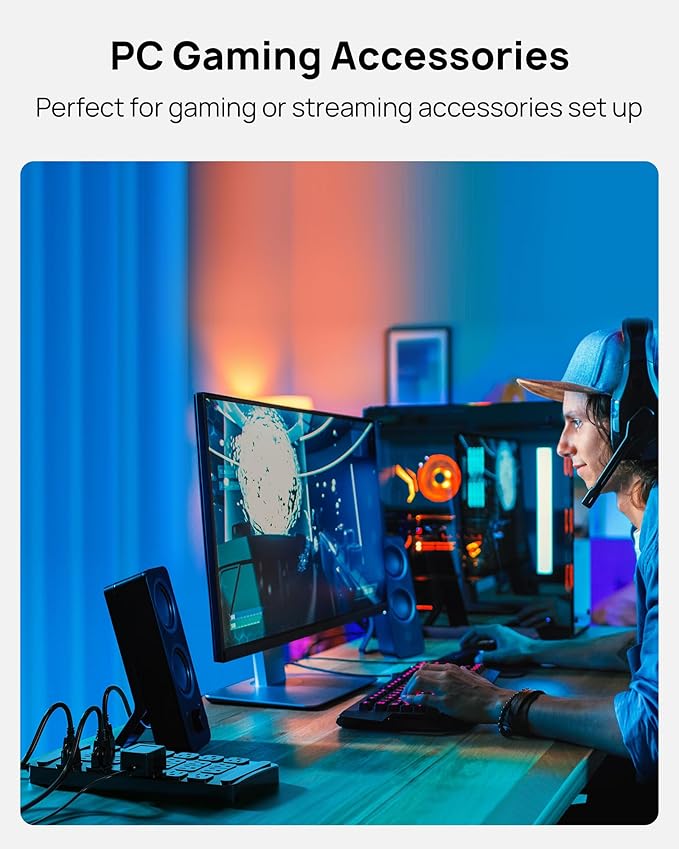 TROND Surge Protector Power Strip 360° Rotating Flat Plug, 24 AC Outlets, 4000 Joules, 15ft Heavy Duty Extension Cord 1875W, ETL Listed, Ideal for Gaming Office Home Dorm Room Essentials Black