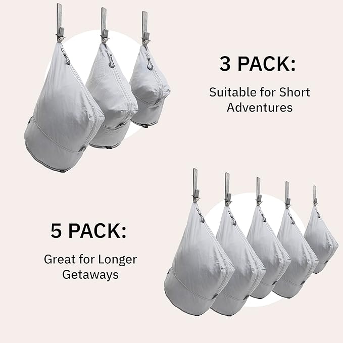 trtl Packing Pods, Oyster Grey - Packing Cubes for Travel - Organizer Bags for Luggage to Maximize Suitcase Space - Travel Packing Organizers - Includes Carry Strap - Comes with 3 Cube Sizes - 3 Pack