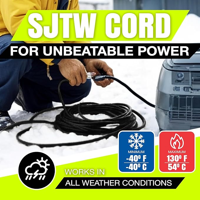 50ft Outdoor/Indoor Extension Cord 16/3 Gauge Heavy Duty 3 Prong SJTW, Waterproof, Flexible Cold-Resistant Long Power Cord,13A 125V 1625W, Black by LifeSupplyUSA