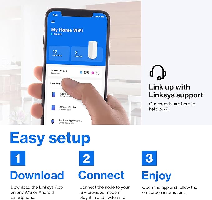 Linksys Atlas Pro 6 WiFi Router - AX5400 WiFi 6 Router - Dual-Band Mesh WiFi System -WiFi 6 Mesh Routers for Wireless Internet-Mesh Wireless Router - Connect 90+ Devices, 8,100 sq ft,MX5503 3-Pk,White
