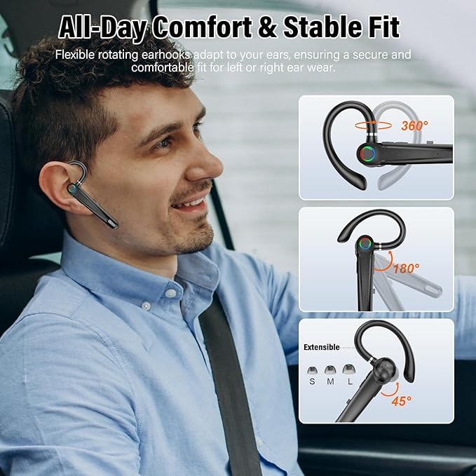 Bluetooth Headset V5.4, 115H Playtime Wireless Bluetooth Earpiece with Dual Mic Noise Cancelling Computer Headset Hand Free Headphones for Trucker, Driver, Home, Work, Business