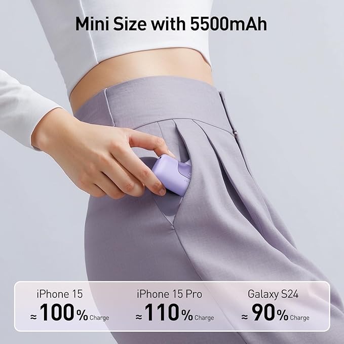 iWALK Portable Charger 5500mAh Next-Gen Small Power Bank 22.5W Fast Charging Battery USB-C Portable Phone Charger for iPhone 17/16/15 17 Plus 17 Pro Max iPad, Samsung Galaxy S25 S24 S23 Android,Purple