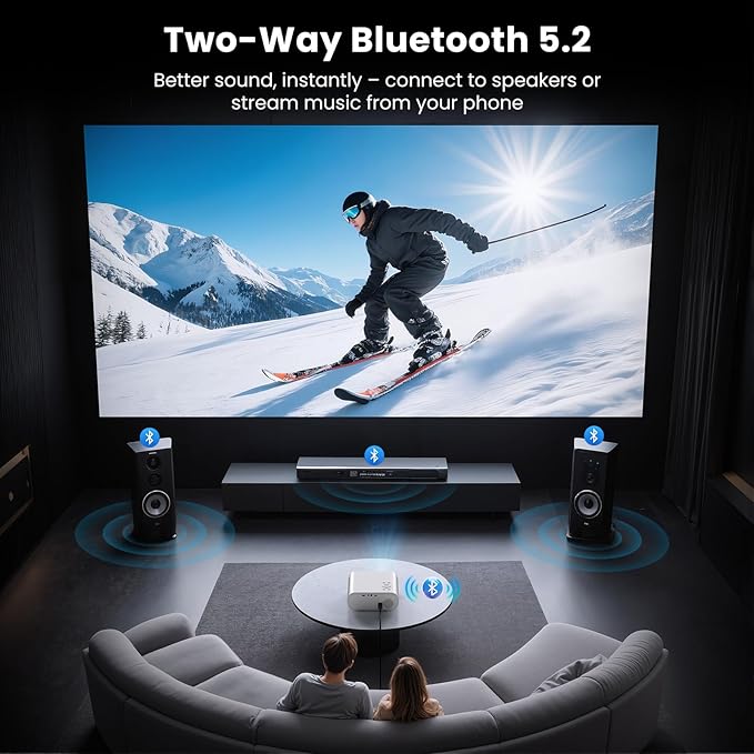 【Official Licensed Netflix】HOMPOW Smart Mini Projector with WiFi and Bluetooth, Native 1080P and 4K Supported Movie Projector, Electric Focus Portable Projector for Indoor & Outdoor Movies