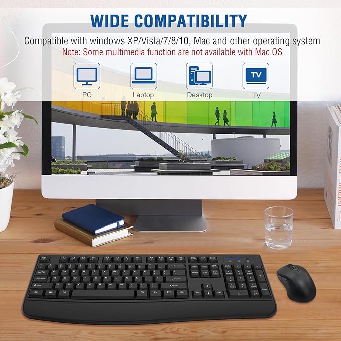 Wireless Keyboard and Mouse Combo, EDJO 2.4G Full-Sized Ergonomic Computer Keyboard with Wrist Rest and 3 Level DPI Adjustable Wireless Mouse for Windows, Mac OS Desktop/Laptop/PC(2 Pack)