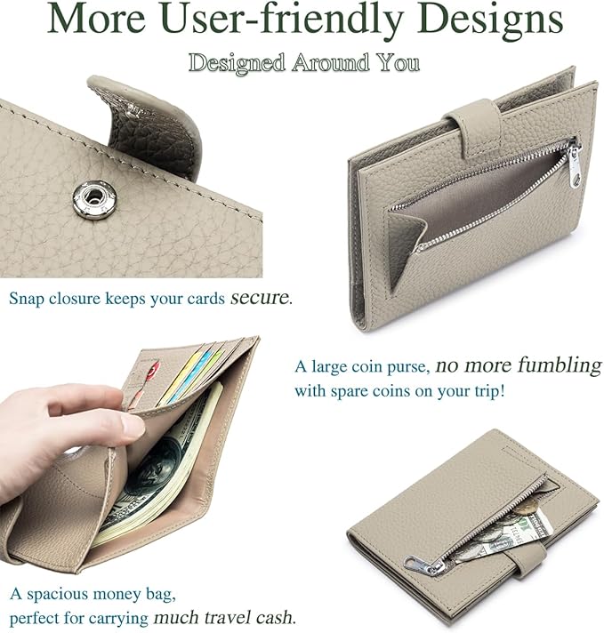 Passport Wallet for Women – RFID Blocking Passport Cover with 1 Passport Slot & 3 Card Slots, Coin Pocket & SIM Slot – Slim Genuine Leather Travel Organizer Grey