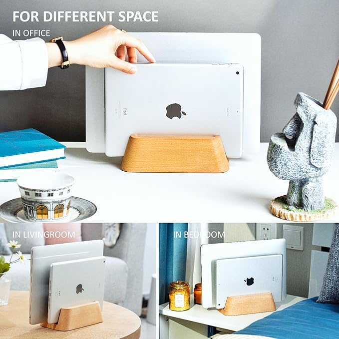 ACODE Wood Vertical Laptop Stand, Laptop Holder for Desk Compatible with MacBook Pro Air Surfaces,Laptops Storage Rack Slot Thickness 0.59" to 0.71"οΌVertical Laptop Stand 2 Slots for max 2 Devices