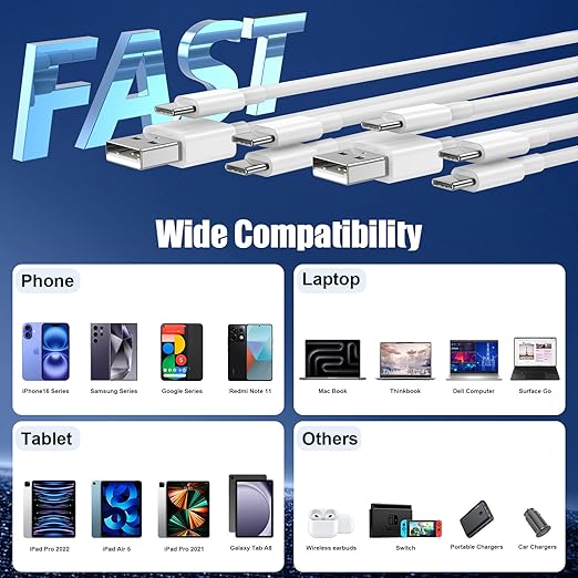 Car Carplay Cable for iPhone 17 16 15, 2-Pack 6FT 60W USB C to USB C Cable And 2-Pack 6FT USB A to USB C Cable for iPhone 17 16 15,for Galaxy S25 S24, for iPad Pro/Air, for MacBook Pro/Air and More