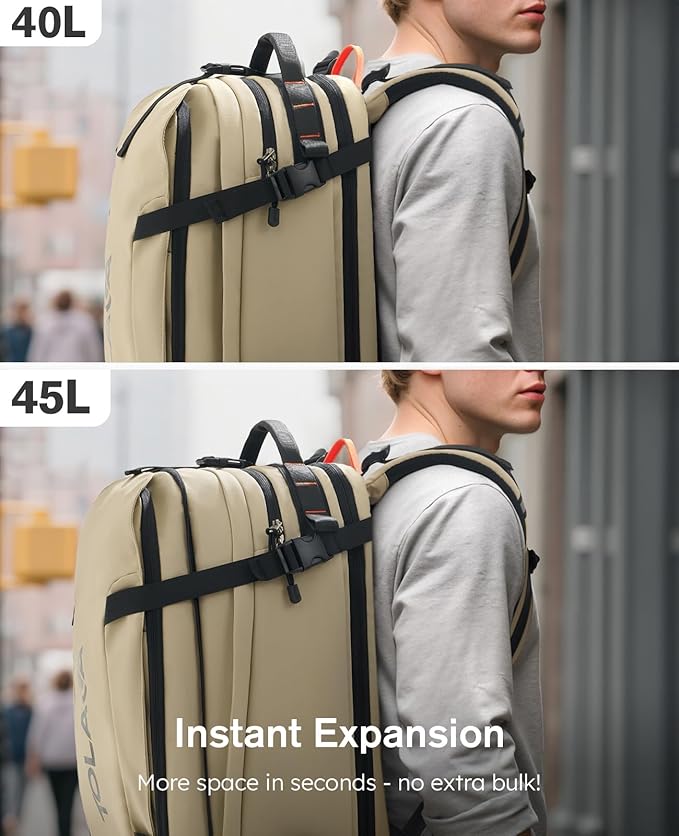 Tolaccea Travel Laptop Backpack, TSA Friendly Flight Approved Carry-on Business Rucksack Work Backpack with Extra Toiletry Bag, Dual Storage for 17.3" Laptop and 12.9" Tablet, 40-45L Expandable