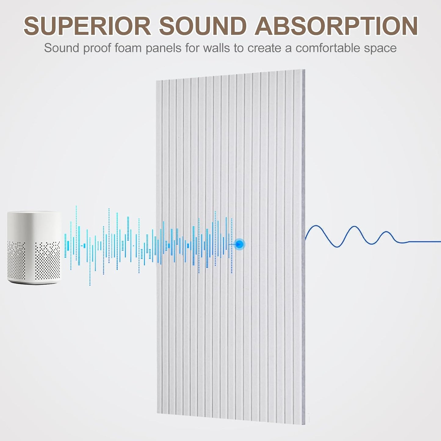 10Pack Large Acoustic Panels, 48x24x0.4 inch Sound Proof Panels for Walls, Self-Adhesive Sound Dampening Wall Panels, Noise Absorbing Decorative Wall Panels, Wall Noise Blocker for Home Studio (Grey)