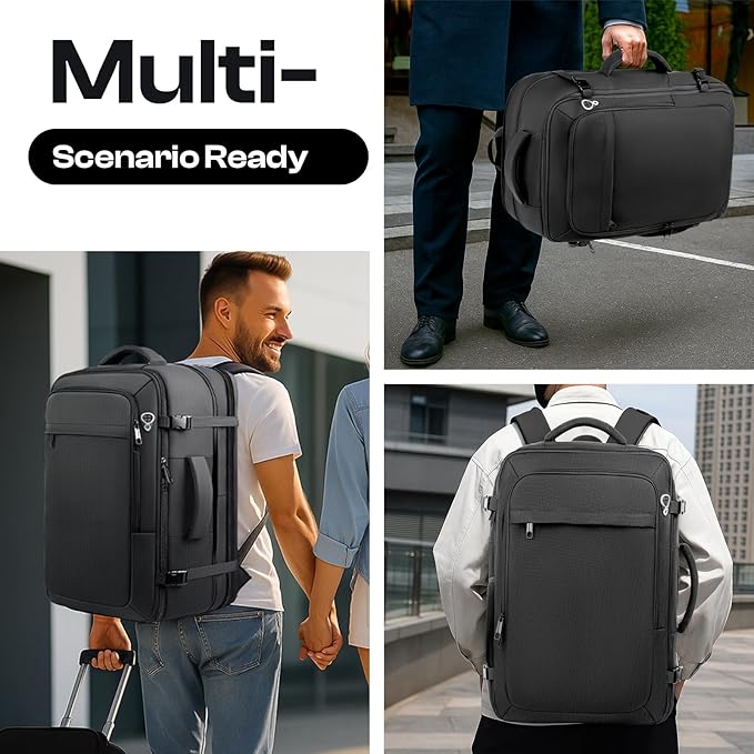Carry on Backpack, 50L Expanable Travel backpack,TSA Airplane Approved, Daypack Weekender Bag Fits 17 Inch Laptop, Travel Gifts for Men, Black