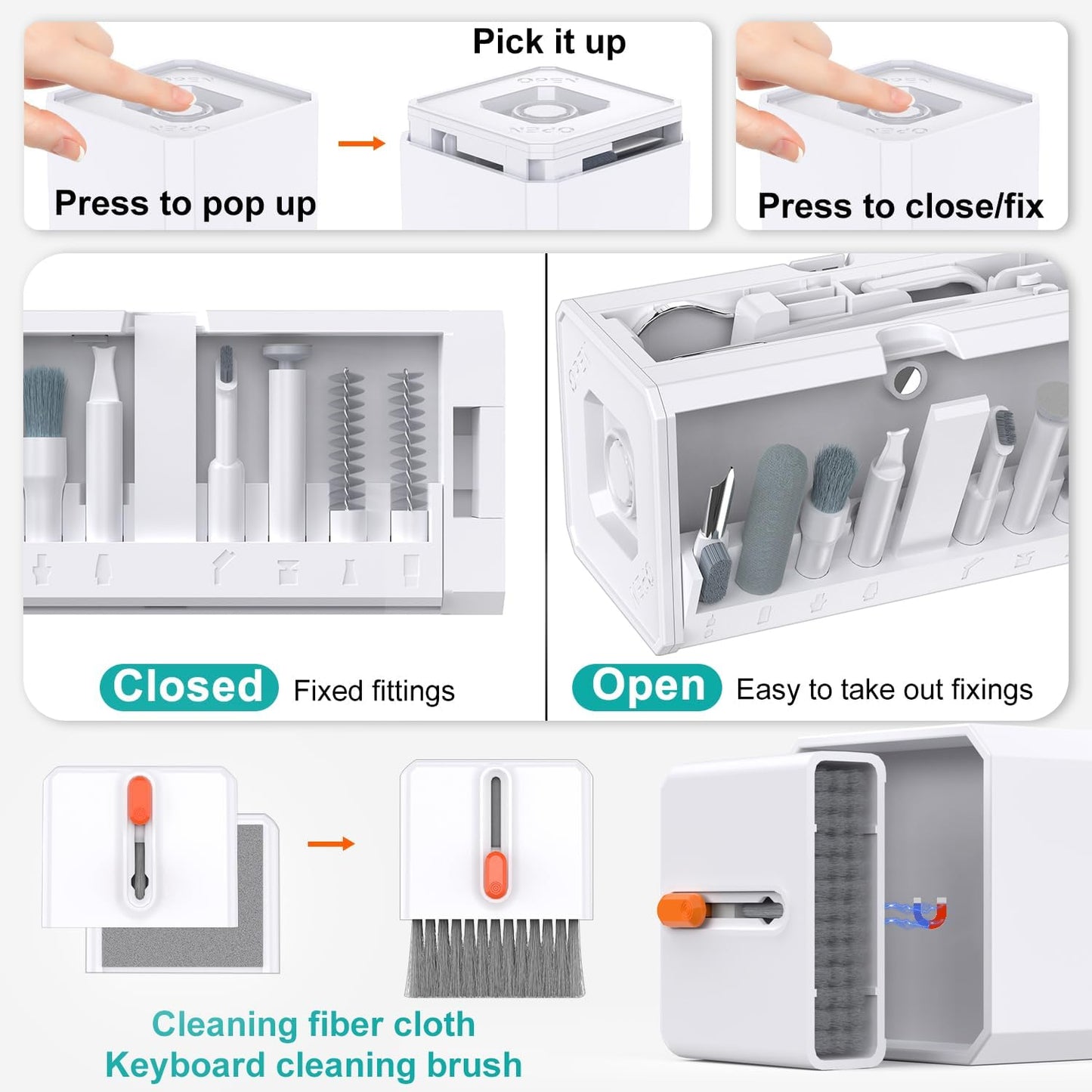 VICHYIE Keyboard Cleaning Kit with Brush, Computer Laptop Cleaner Kit, Phone Cleaning Tool, Multi-Function Cleaner Kit for Earbuds, Cellphones, PC, Screens, Camera Lens, Electronics Devices (White)