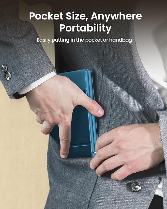 ProtoArc Foldable Compact Keyboard, XK04 Portable Bluetooth Keyboard with PU Leather Cover, Pocket-Sized Wireless Travel Keyboards for iPad, iPhone, Smartphone, Tablet and Laptop - Blue