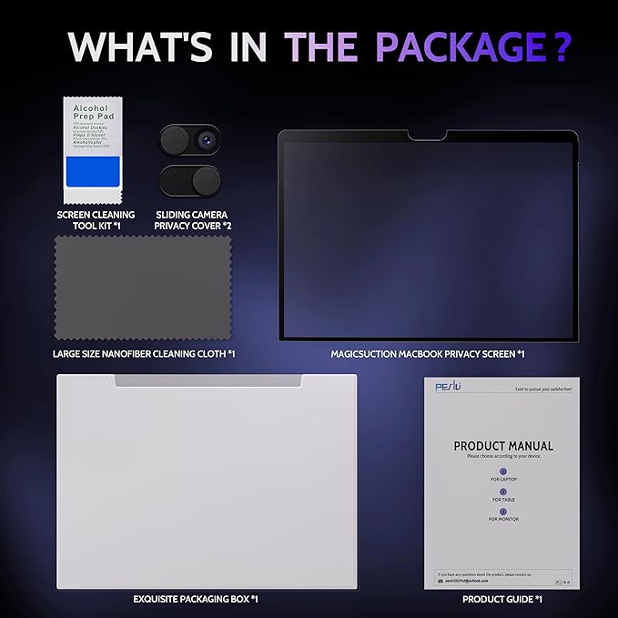 Privacy Screen for MacBook Pro 13 In (2016-2022, M1, M2) & MacBook Air 13 Inch (2018-2021, M1), MagicSuction™ Removable Anti Spy Black Protector, Glare Blue Light Filter for Mac Laptop Computer