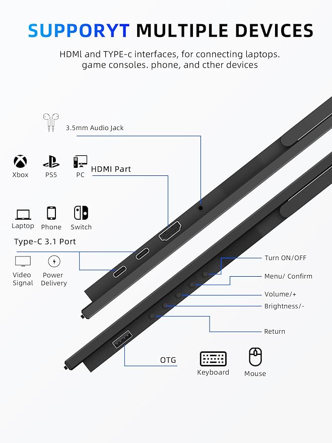 23.8" Portable Monitor, 1080P 100Hz VESA Large Laptop Screen, USB C/HDMI Second Display with Speakers, Laptop Screen Extender for Windows/Mac/Android/IOS/PS4/Switch/Xbox