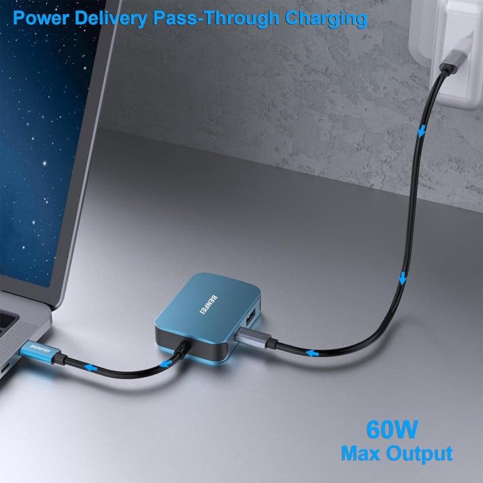 BENFEI USB C HUB 4-in-1, USB Type-C to HDMI VGA Adapter, USB C to USB Adapter, USB Type-C Power Delivery, Compatible with iPhone 15 Pro/Max, MacBook Pro/Air 2023, iPad Pro, iMac, S23, XPS 17