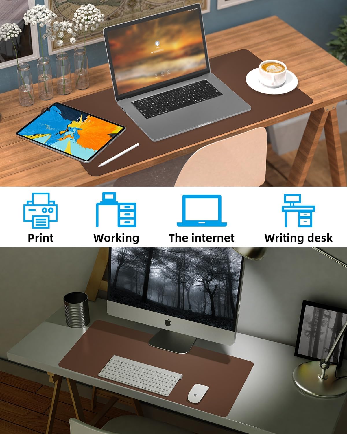 Small Desk Mat,Leather Desk mat,Desk Mouse pad,Office Desk mat,Laptop Mat for Desk, Non-Slip PU Leather Desk Blotter,Waterproof Desk Writing Pad for Office/Home(23.6"x13.8",Brwon)