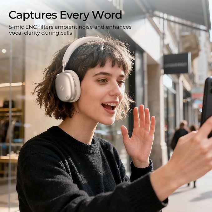 havit Hybrid Adaptive Active Noise Cancelling Headphones Wireless Space S1, Over Ear Headphones,Bluetooth 6.0, 100H Playtime, ENC, 3D Sound, Custom EQ via App, Travel, Office,Home,Gold