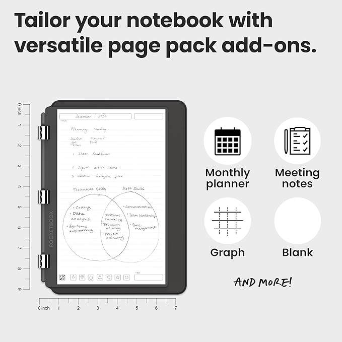 Rocketbook Pro 2.0 Reusable Professional Smart Notebook, Executive Size 7x9, Black - Lined & Dot Grid Pages, App-Connected, Erasable, Premium Cover, Ideal for Work Notes and Business Meetings
