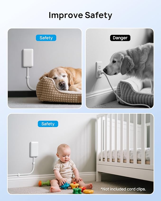 TROND Flat Plug Power Strip with Outlet Cover - 5ft Flat Extension Cord Outlet Extender Concealer with 4 AC 4 USB Ports, Fit Standard Size Wall Plate for Kitchen Home Office to Hide Messy, White