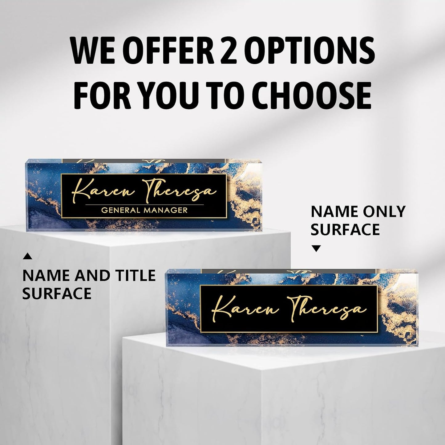 Custom Office Name Plate for Desk, Personalized Gifts for Men, Appreciation Gifts for Employee Coworkers Boss Teacher, Office Accessories (Blue Marble)