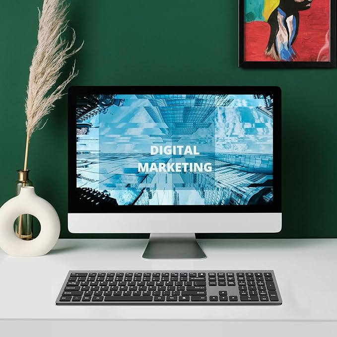 2.4G Wireless Slim Silent Full-Size Keyboard with Numeric Keypad, Calculator Button, USB Receiver, Fn Lock, Ultra-Thin Scissor Switch Design, Computer Keyboard for Laptop PC Windows Mac