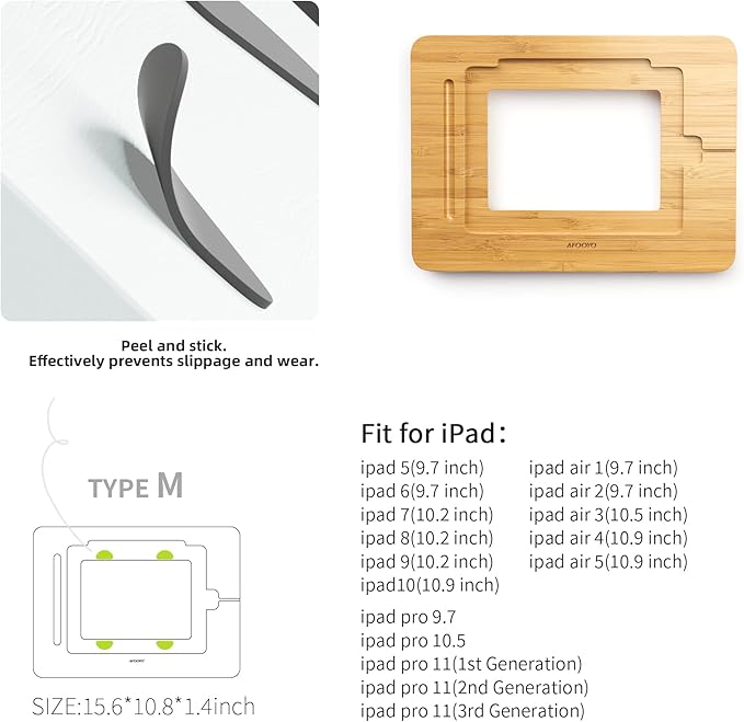 Bamboo Tablet Drawing Stand - Portable & Adjustable 5 Angles,Laptop Stands Riser, Book Reading Stand,Compatible with 9.7/10.2/10.5/10.9/11 inches