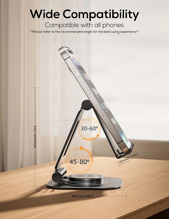 Nulaxy 2-Pack 360 Rotating Phone Stand, Fully Adjustable Foldable Phone Holder, Aluminum Desktop Cradle with Anti-Slip Base, Office Accessories Dock for All Phones with Thick Case, Black