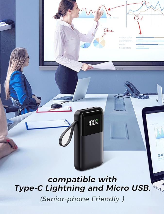 Power Bank, 15000mAh Portable Charger with Built in Cable, 22.5W Fast Charging, 6 Outputs, Slim Travel Essential Battery Pack with LED Display, Compatible with iPhone 16/15/14/13, Samsung, iPad, etc