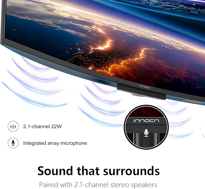 INNOCN 49" 49Q1S OLED Curved Gaming Monitor 5120 x 1440p 240Hz, 0.03ms, USB Type C 90W, HDMI 2.1, DisplayPort, USB Hub, Surrounding Speakers, Adaptive-Sync, Height Adjustable Stand, Black