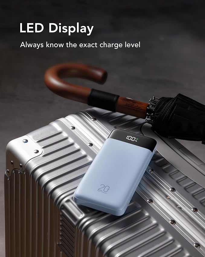 charmast 20000mAh Portable Charger with Built in Cables, 22.5W Travel Power Bank Fast Charging, USB C Cell Phone Battery Pack for iPhone 16/15/14/13/12/11 Series, iPad, Samsung, Android, Tablet