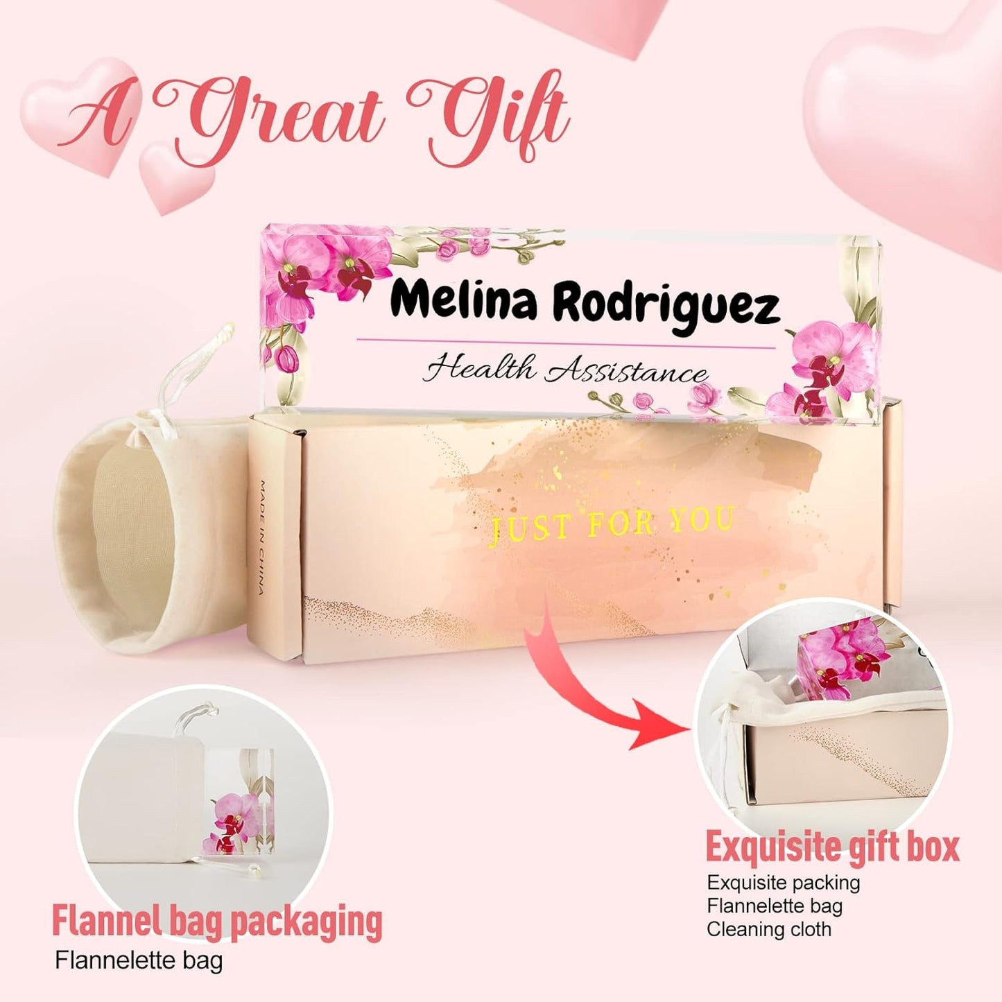 Desk Name Plate Personalized | Custom Name Plates for Desks | Office Gifts for Coworkers, Boss, Employee, Teacher, Social Worker | Office Desk Decor - (8" x 2.5")