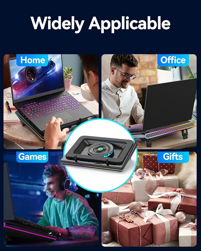 llano V12 RGB Laptop Cooling Pad, Gaming Laptop Cooler with 5.5 Inch Powerful Turbofan, Fast Cooling Laptop 15.6-21in, Adjustable Speed, Touch Control, LCD Screen, Black (RGB)