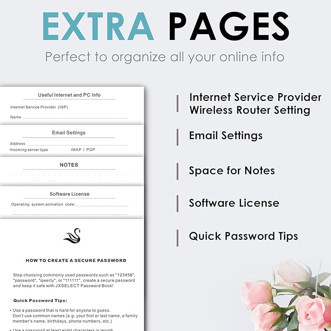 Elegant Password Book with Alphabetical Tabs - Hardcover Password Book for Internet Website Address Login - 5.2" x 7.6" Password Keeper and Organizer w/Notes Section & Back Pocket (Turquoise)