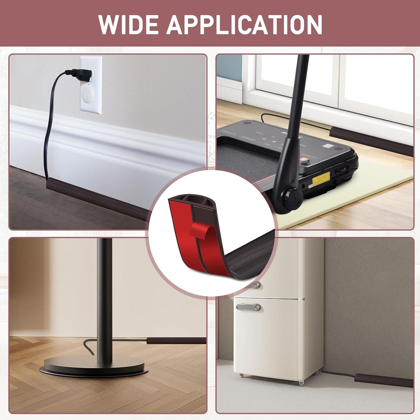 Floor Cord Cover Self Adhesive Cord Hider Floor Extension Cord Covers for Floor Power Cord Protector Cable Management Prevent Cable Trips Cable Cavity 0.51" W x 0.31" H (Dark Walnut, 10Ft)