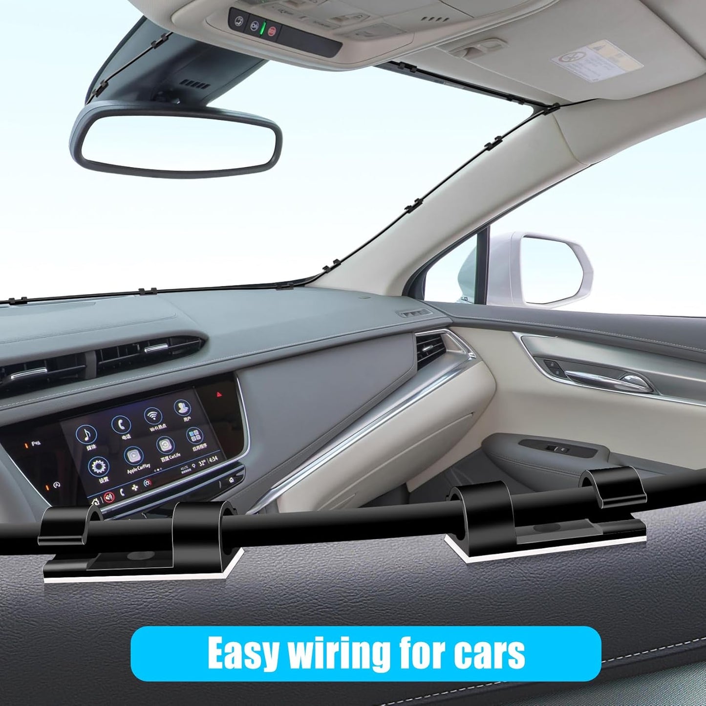 XHF 50pcs Medium Self Adhesive Cable Clips Black,Wire Clips Cable Management Wire Organizer Cord Holder for Under Desk, Car, Wall, TV PC Ethernet Cable