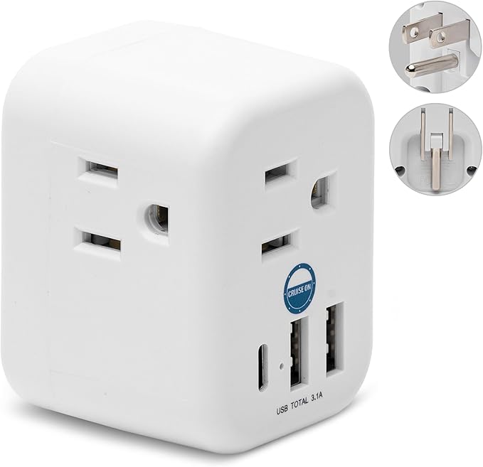 Cruise Approved Power Strip Foldable, Non Surge Protector Travel Power Strip, Multi Plug, 6 Outlets, 2 USB-A, 1 USB-C, & 3 AC Outlet for Carnival, Celebrity, Princess, & Major Lines in 2025 & 2026