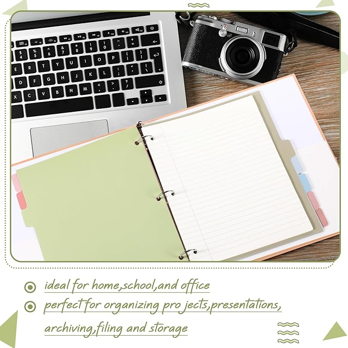 Honoson 12 Sets 8 Tab Dividers for 3 Ring Binders Plastic File 8.5 x 11 Inch Paper Multicolor Page Binder Index Dividers for School Office