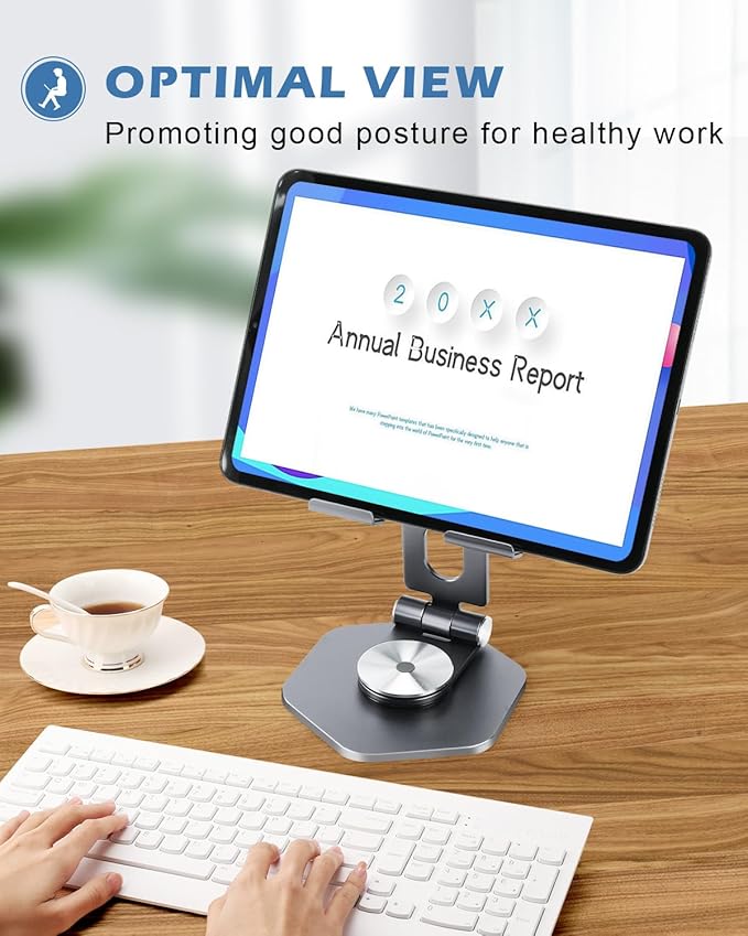 Foldable Aluminum Tablet Stand for Desk, 360° Swivel iPad & Tablet Holder – Portable & Stable Desktop Mount for 5–12.9in Devices, Grey
