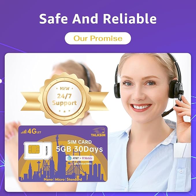 Data SIM Card 5GB 30Days Support AT&T, T-Mobile, 4G LTE Cellular SIM USA Card Compatible with Unlocked Security Camera/Router/Mobile WiFi Hotspot/GPS Tracker/Tablet iot Devices